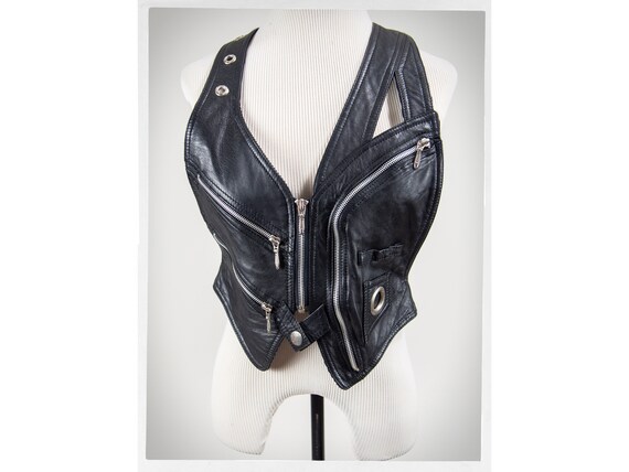 Retro Leather Vest, Heavy Metal Vest, Black Leathe