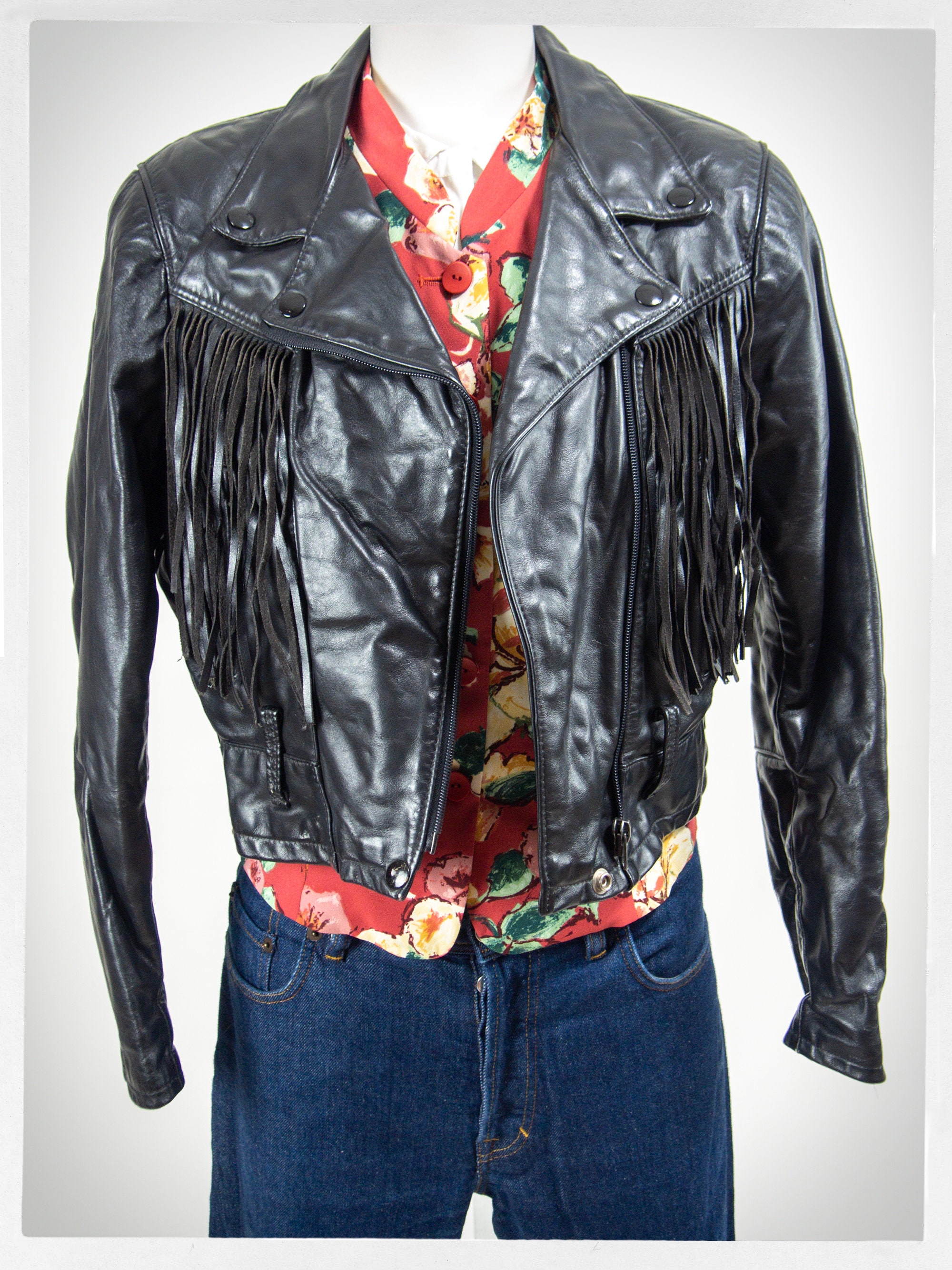 Vintage 80s Motorcycle Jacket, 90s Fringe Jacket, Heavy