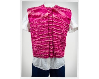 90s Knit Vest, 80s Knit Wool Vest, Handmade Vest, Pink Wool Vest, Vintage Fashion, Hippie Fashion, Boho Fashion, Statement Vest, Y2K Fashion