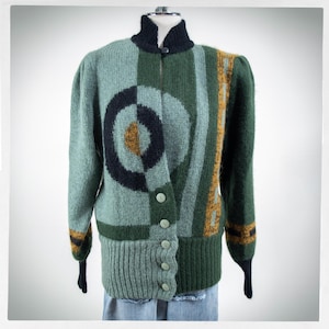 Retro 80s Mohair Sweater, VONDE MORROTTI Cardigan, Vintage Fashion, Boho Chic Fashion, Geometric Cardi, Oversized Wool Cardigan, Y2K Fashion