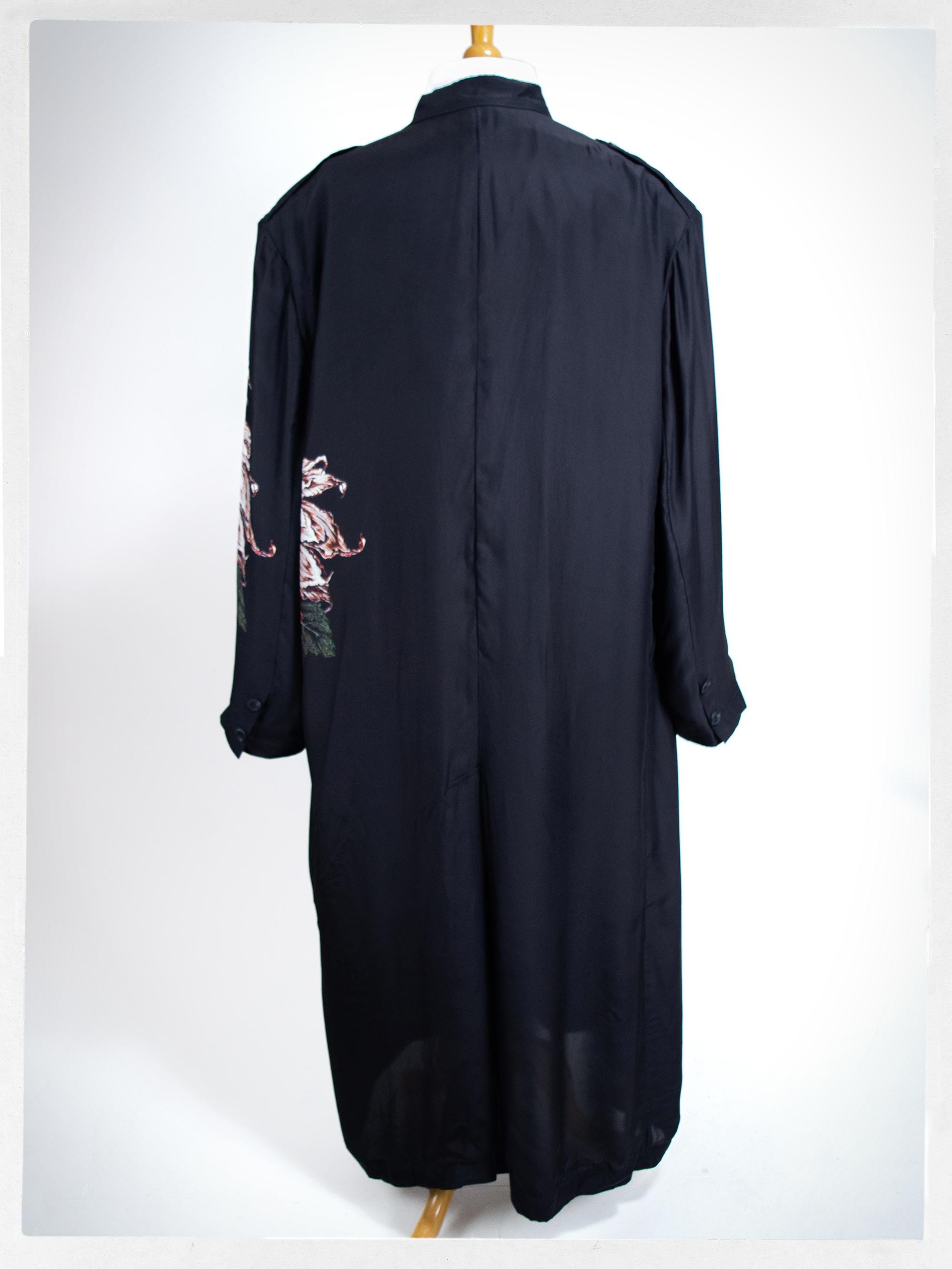 Yohji Yamamoto Silk Coat — Dahlia Print Pour Homme, Oversized