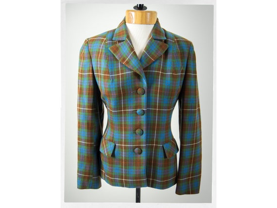 Vintage 50s Jacket, 50s Tartan Jacket, 50s Fitted
