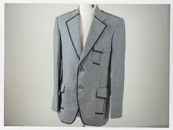 Retro 70s Blazer, 80s Wool Jacket, Houndstooth Coa