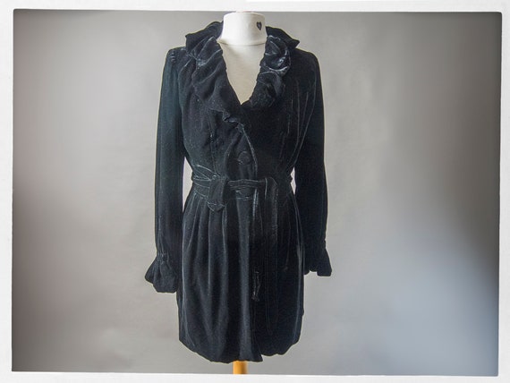 Vintage 90s Velvet Coat, Gorgeous Black Velvet Coa