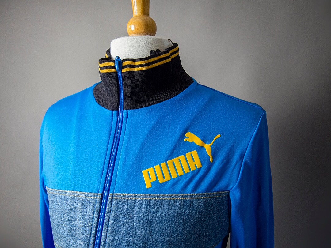 Vintage 90s Track Jacket PUMA Track Jacket Denim and Jersey