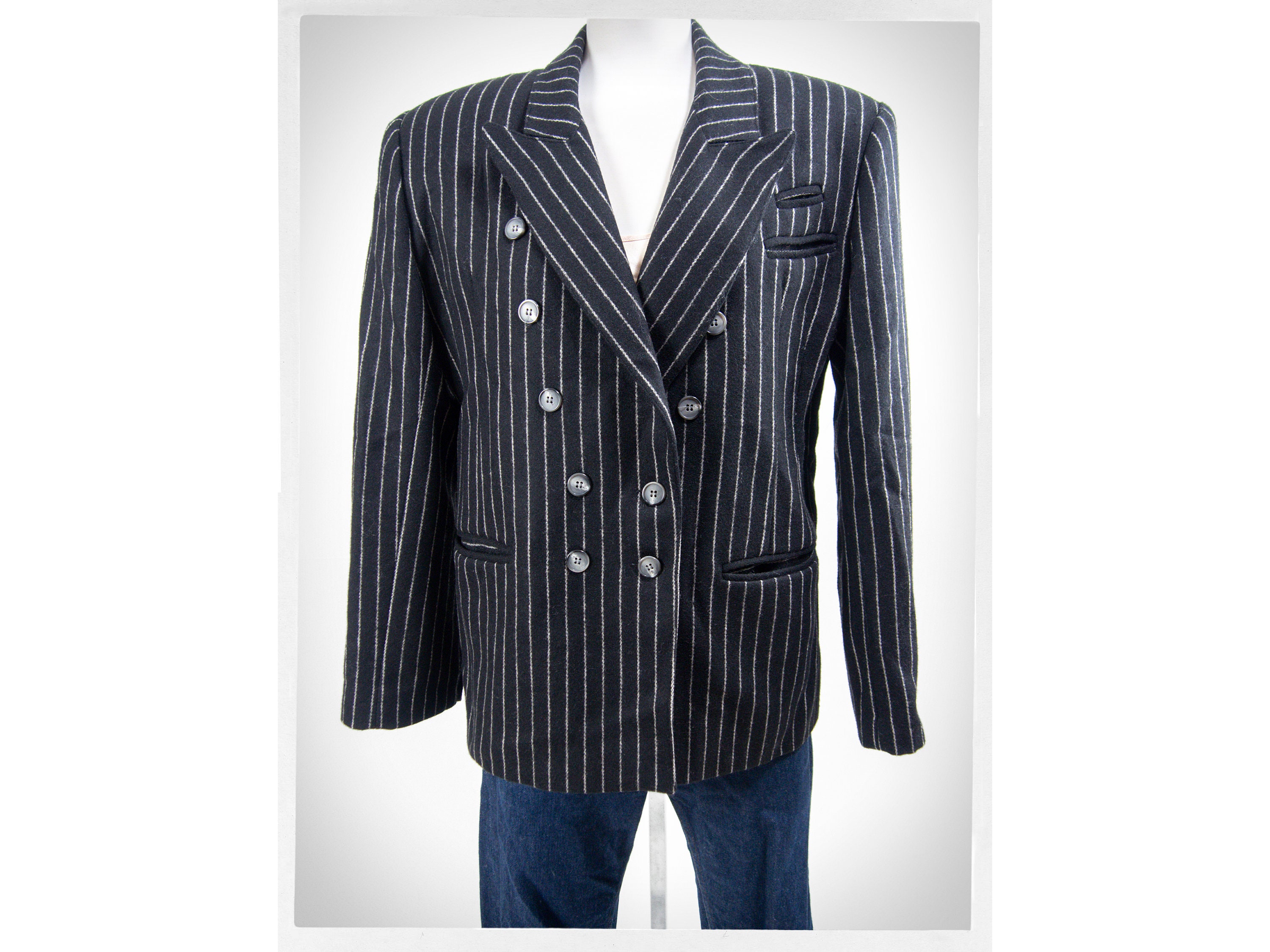 Plus size black store and white striped blazer