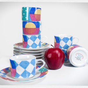 90s Postmodern Coffee Set, Michael Graves Style, Memphis Era Tea Cup Set, Postmodern Decor, Mid Century Decor, 80s Postmodern Coffee Set