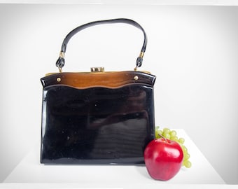 Retro 60s Purse, Vintage Handbag, 60s Black Vinyl Purse, Vintage Fashion, Rockabilly Fashion, MOD Fashion, Jackie O Fashion, Statement Purse