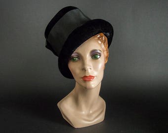 Vintage 60s Hat,Stunning Black Velvet Hat with Large Bow,Retro 60s Black Velvet Hat, 60s Cocktail Hat with Bow "Jackie O", 60s Statement Hat