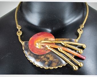 Vintage 80s Necklace, Bronze Abstract Necklace, Brutalist Necklace, Boho Fashion, Mid Century Jewelry, Handmade Choker, Hippie Choker, Y2K