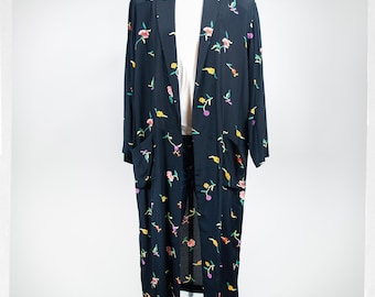 Vintage NORMA KAMALI, 70s Designer Robe, Vintage Fashion, Norma KAMALI Duster, Oversized Shoulder, 90s Floral Robe, sz M, 80s Designer