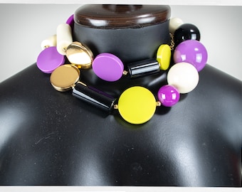 New Wave Necklace, KATE SPADE Necklace, Iris Apfel Style, Purple Green Necklace, Statement Necklace, Huge Bead Necklace, Y2K Fashion, Artsy