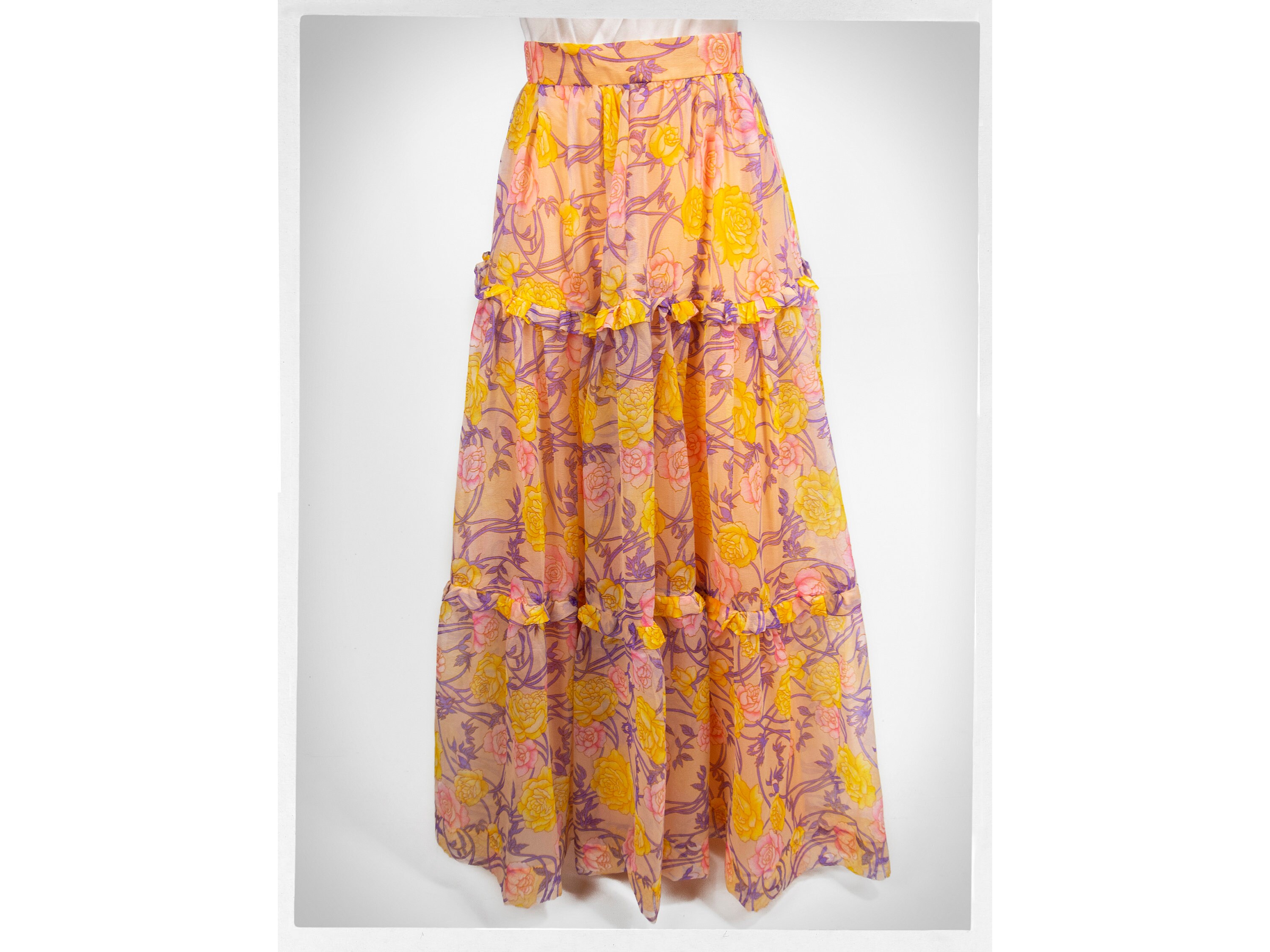 Vintage 70s Skirt 70s Chiffon Skirt Vintage Country Garden Skirt Floral Peasant Skirt Vintage Fashion Statement Skirt Sheer Maxi Skirt Etsy UK