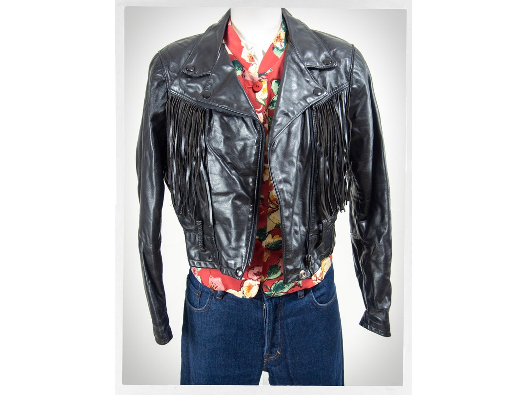 Vintage 80s Motorcycle Jacket, 90s Fringe Jacket, Heavy