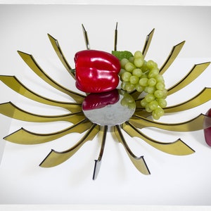 Obstschale im Retro-Stil der 90er Jahre, Postmoderne Schale, JB AZIMUTH Schale, GEWAHL Obstschale, Mid-Century-Modern-Dekor, Postmoderne Dekoration, Schale aus verchromtem Kunststoff