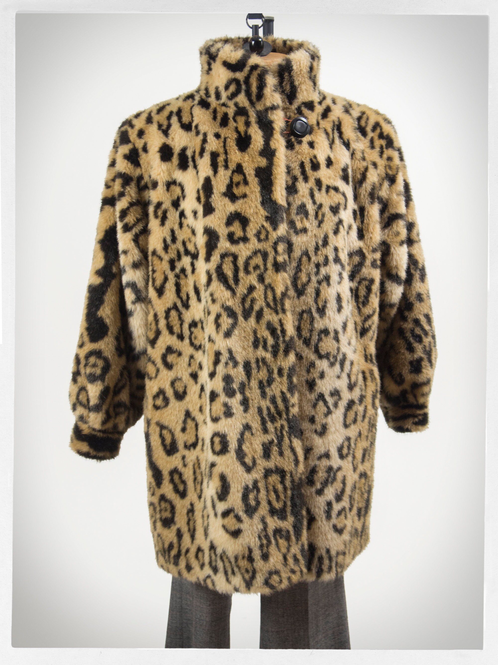 Retro 80s Leopard Print Coat, Faux Fur Coat, 70s Faux Fur Coat
