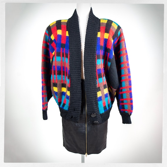 カーディガン [Vintage ]80s Retro Check Mohair Knit Retro 80s Mohair Sweater, MICHAEL CAROL Cardigan, Vintage Fashion