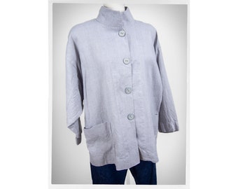 Linen Chore Jacket, Made in IRELAND, Grey Linen Chore Jacket, Vintage Fashion, Boho Fashion, Over Size Jacket,  Linen Workwear Coat, PEBBLES
