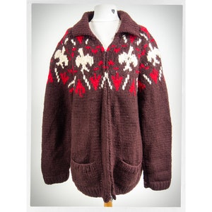 Retro 60s Sweater, Mary Maxim Sweater, XL Mary Maxim Jumper, Hand Knit Wool Sweater, Vintage Fashion, Cowichan Sweater, Men&#39;s Boho Fashion
