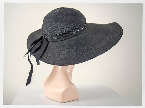Vintage 40s Hat, Made in U.S.A, 40s Black Sun Hat,