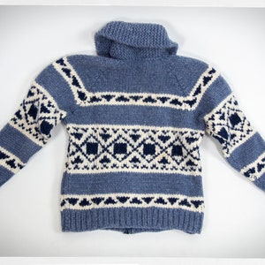 Hand Knit Wool Sweater, Cowichan Sweater, Street Fashion, Blue Wool Cardigan, Boho Fashion, Salish Wool Jumper, Hand Knit Cowichan Cardigan bild 4