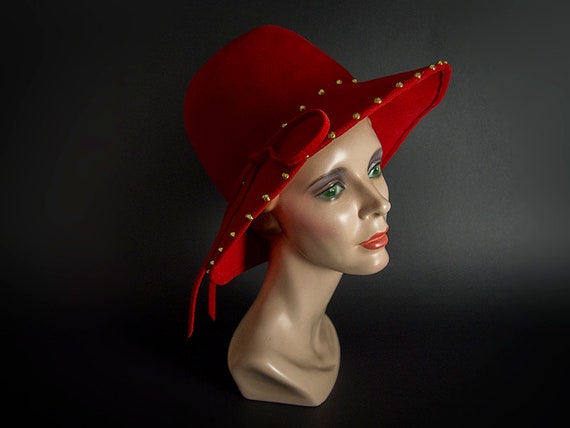 Retro 70s Hat, "JACKIE O" Brimmed Hat, Vintage 70s