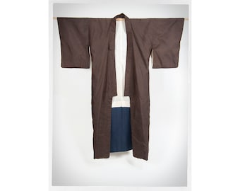 Vintage 80s Kimono, Silk Brown Kimono, Hand Stitched Kimono, Handmade Silk Kimono, Vintage Fashion, Japanese Wallhanging, Japanese Robe
