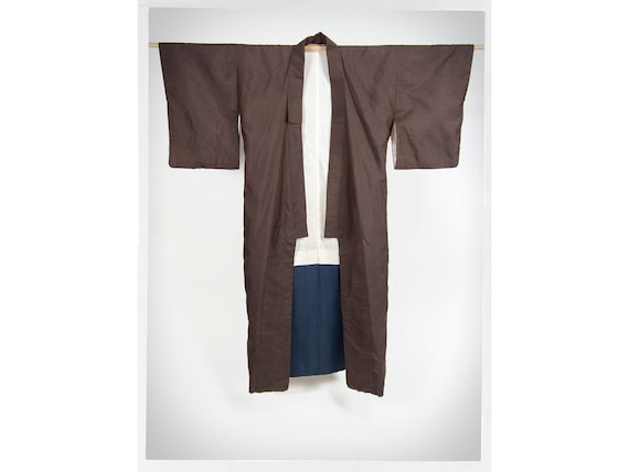 Vintage 80s Kimono, Silk Brown Kimono, Hand Stitched Kimono, Handmade Silk Kimono, Vintage Fashion, Japanese Wallhanging, Japanese Robe