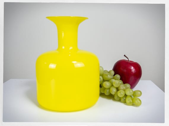 Retro IKEA Vase, Vintage Glass Vase, Postmodern Modern Decor, Mid Century Decor, Vintage Decor, White Case Yellow Vase, Yellow IKEA Vase