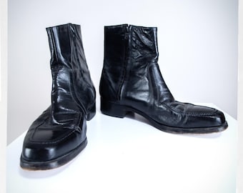 Florsheim Ankle Boots — 70s-80s Black Leather Dandy Boots, Made in USA, Size 10.5