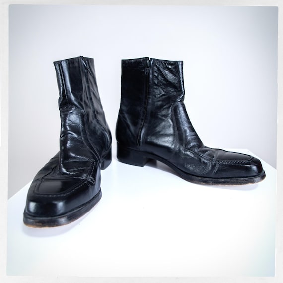 Florsheim Ankle Boots — 70s-80s Black Leather Dandy Boots, Made in