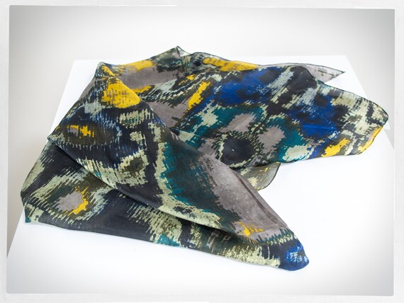 90s FILIPPA K Scarf, Abstract Silk Scarf, Silk Scarf, Organic Colour Scarf, Vintage Fashion, Designer Scarf, Boho Chic, Y2K Fashion, Street