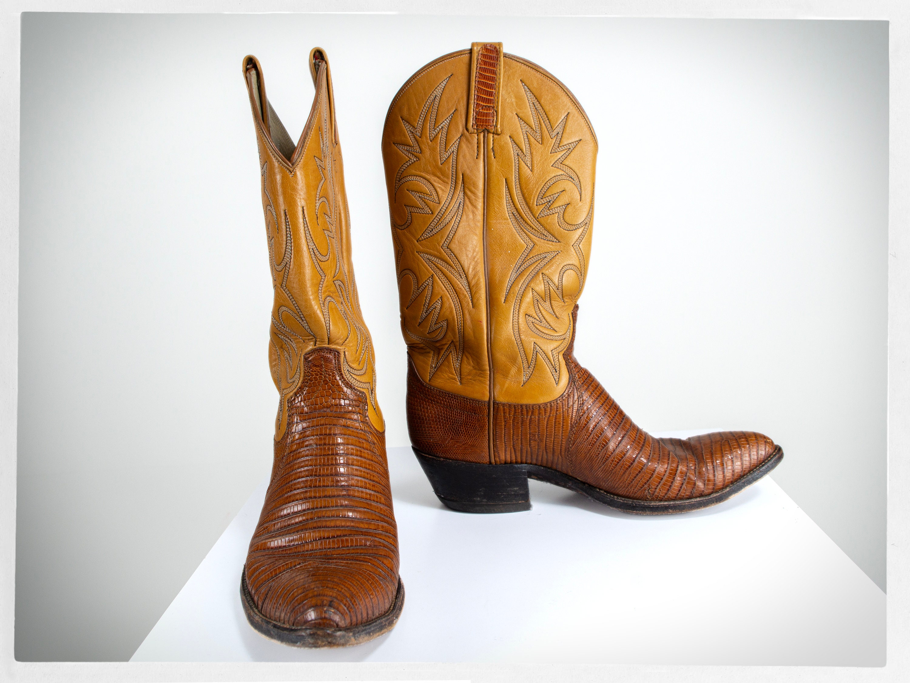 1990s Dan Post Brown Leather Western Cowboy Boots 10.5D Vintage Dan Post Mens Brown Leather Mid Calf | Mercari main image 4
