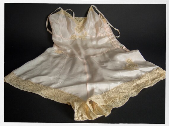 Vintage 40s Lingerie, 40s Pink Silk Teddy, 40s Lin