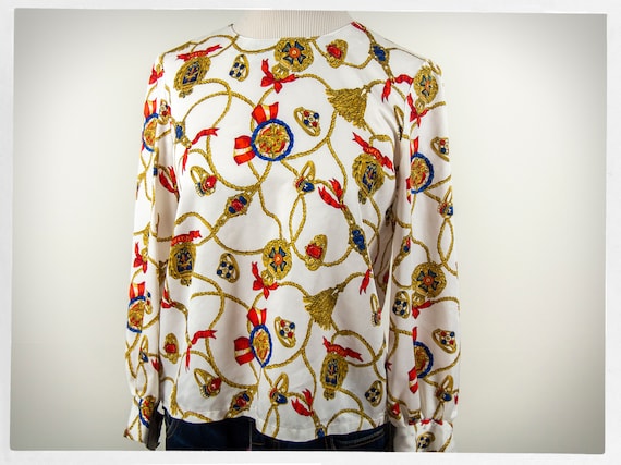 Retro 80s Blouse, 80s Nautical Blouse, 80s Silky B