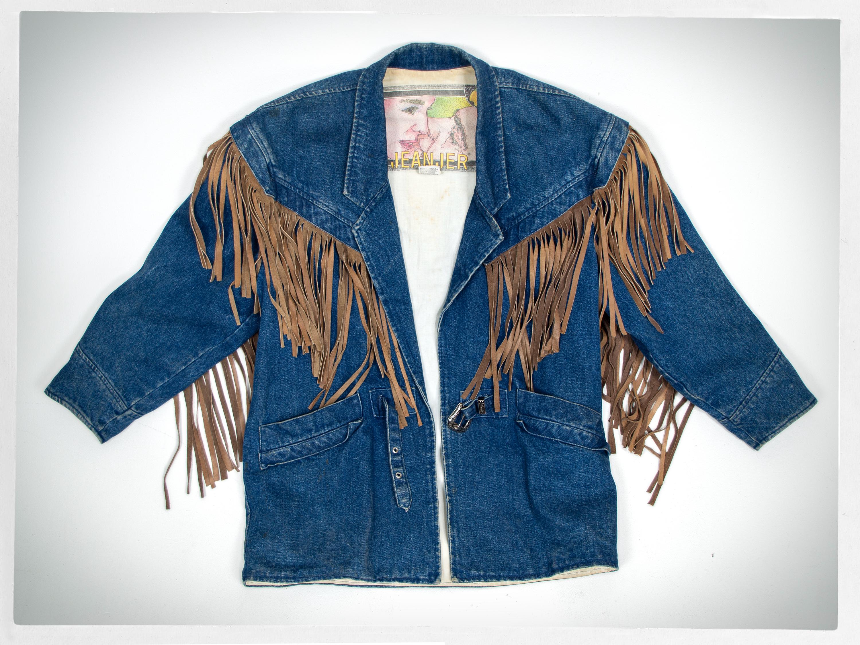 Suede Fringe Denim Jacket, 80s Oversized Western Belted, Jeanjur