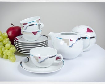 Juego de café estilo años 90, estilo Michael Graves, tazas Studio Nova, juego de café estilo Memphis, decoración posmoderna, decoración de mediados de siglo, utensilios de cocina posmodernos