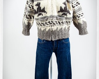 90s Knit COWICHAN SWEATER, Handmade Wool Jumper, West Coast