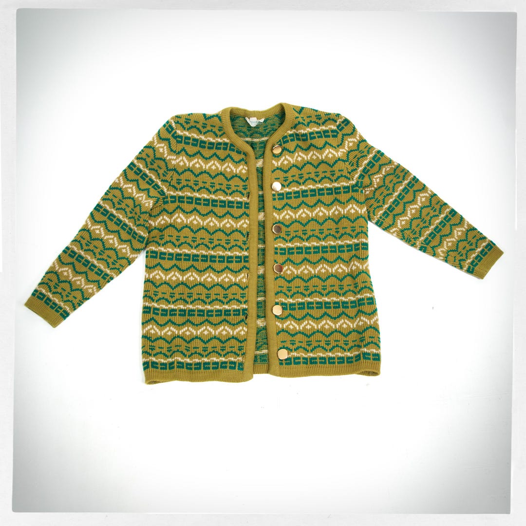 Retro 70s Wool Cardigan, Norwegian Style Cardigan, GLENHILL
