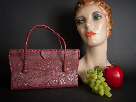 Vintage 40s Purse, Adorable Leather Tooled Western