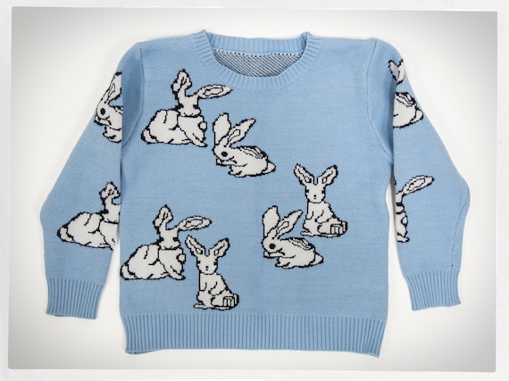 Cotton Knit Sweater, Bunny Jumper, Knit Bunny Pull