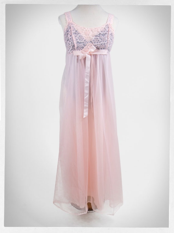 Vintage 60s Nightie, 60s Chiffon NEGLIGEE, Pink C… - image 2