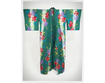 Vintage 90s Kimono, Retro Floral Kimono, Cotton Floral Kimono, Japanese Robe,  Asian Robe, Japanese Fashion, Boho Fashion, Japanese Wall Art