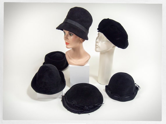 60s Hat Collection, 50s Black Hats, 40s Hats, Pin… - image 1