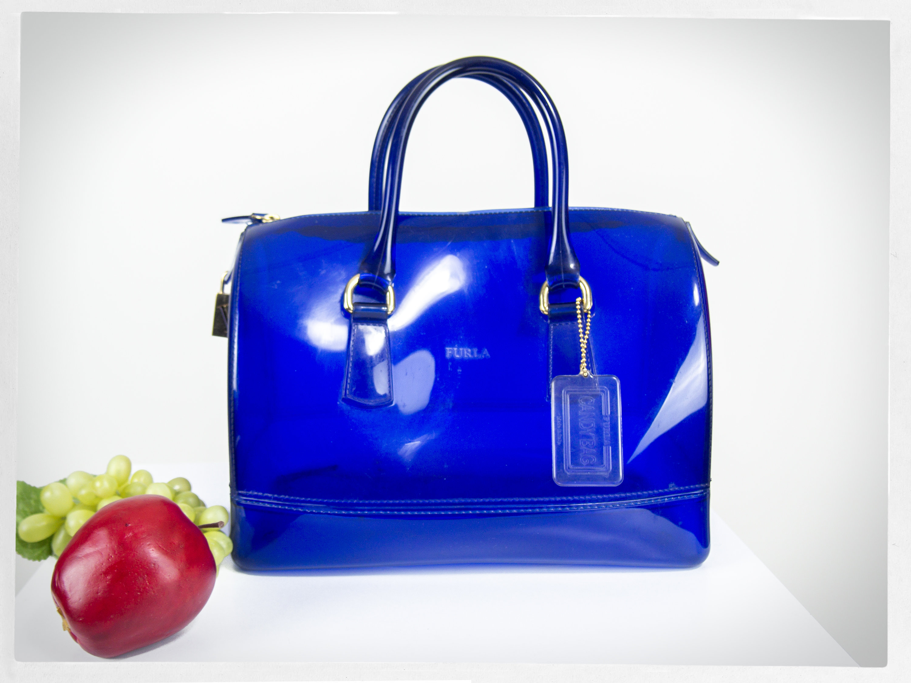 FURLA Candy Bag Rubber PVC Bag Bright Blue Jelly Bag Made 