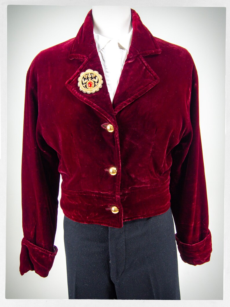 Retro 90s Velvet Jacket, Burgundy Jacket, Cocktail Jacket, Vintage Fashion, Boho Chic Fashion, Romantic Fashion, Silky Velvet Jacket, Y2K bild 3