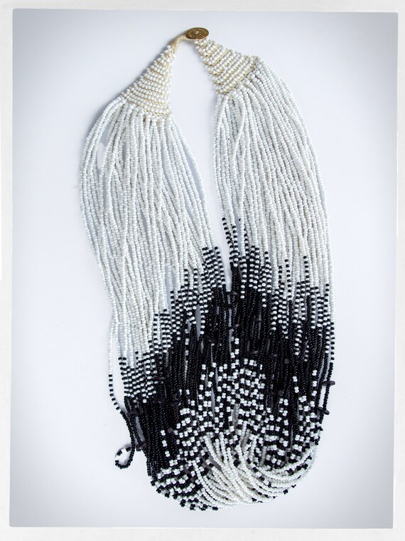 Statement Beaded Necklaces, Black and White Neckl… - image 3