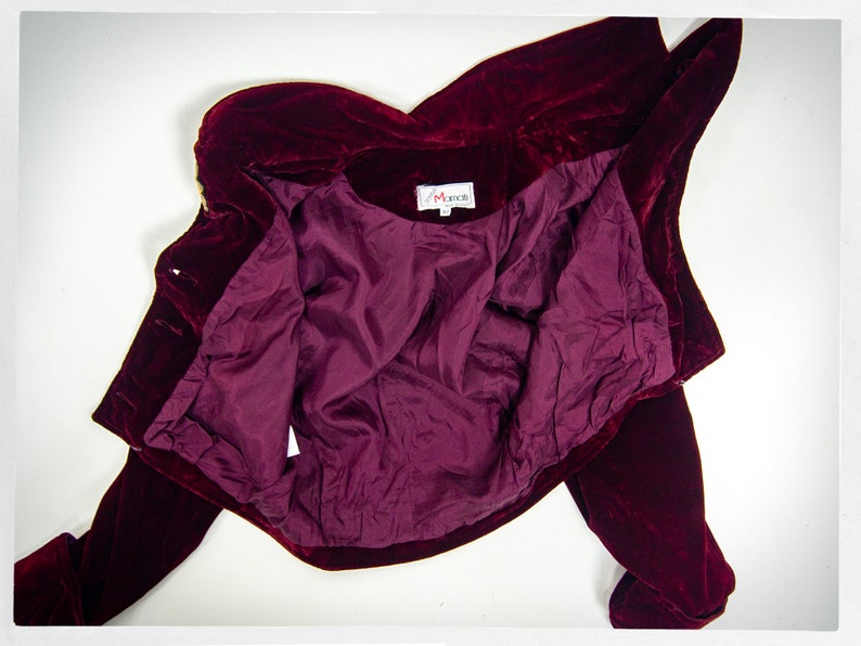 Retro 90s Velvet Jacket, Burgundy Jacket, Cocktail Jacket, Vintage Fashion, Boho Chic Fashion, Romantic Fashion, Silky Velvet Jacket, Y2K bild 7