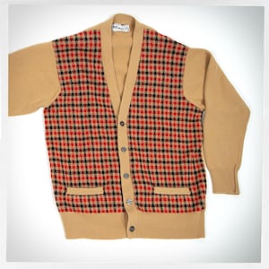 70s Knit Men&#39;s Cardigan, Preloved Tartan Cardigan, Mens Knit Cardigan, 70s Plaid Sweater, Mens Vintage Fashion, Scottish Cardigan, MIRELL