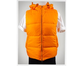 Vintage Reversible 70s Puffer Vest in Rust and Neon Orange by